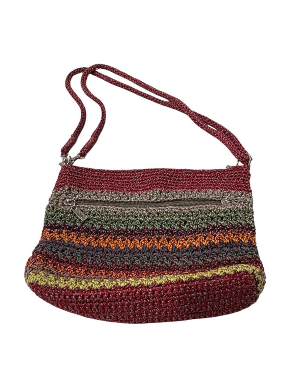 The Sak Crochet Shoulder Bag Multicolor Stripe Knit Hobo Purse Boho Zip Top - Picture 5 of 11